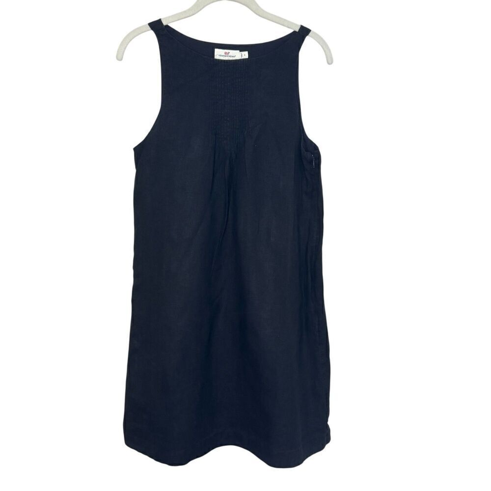 Vineyard Vines Linen Dress Size 4 Black Mini Pintuck Lined